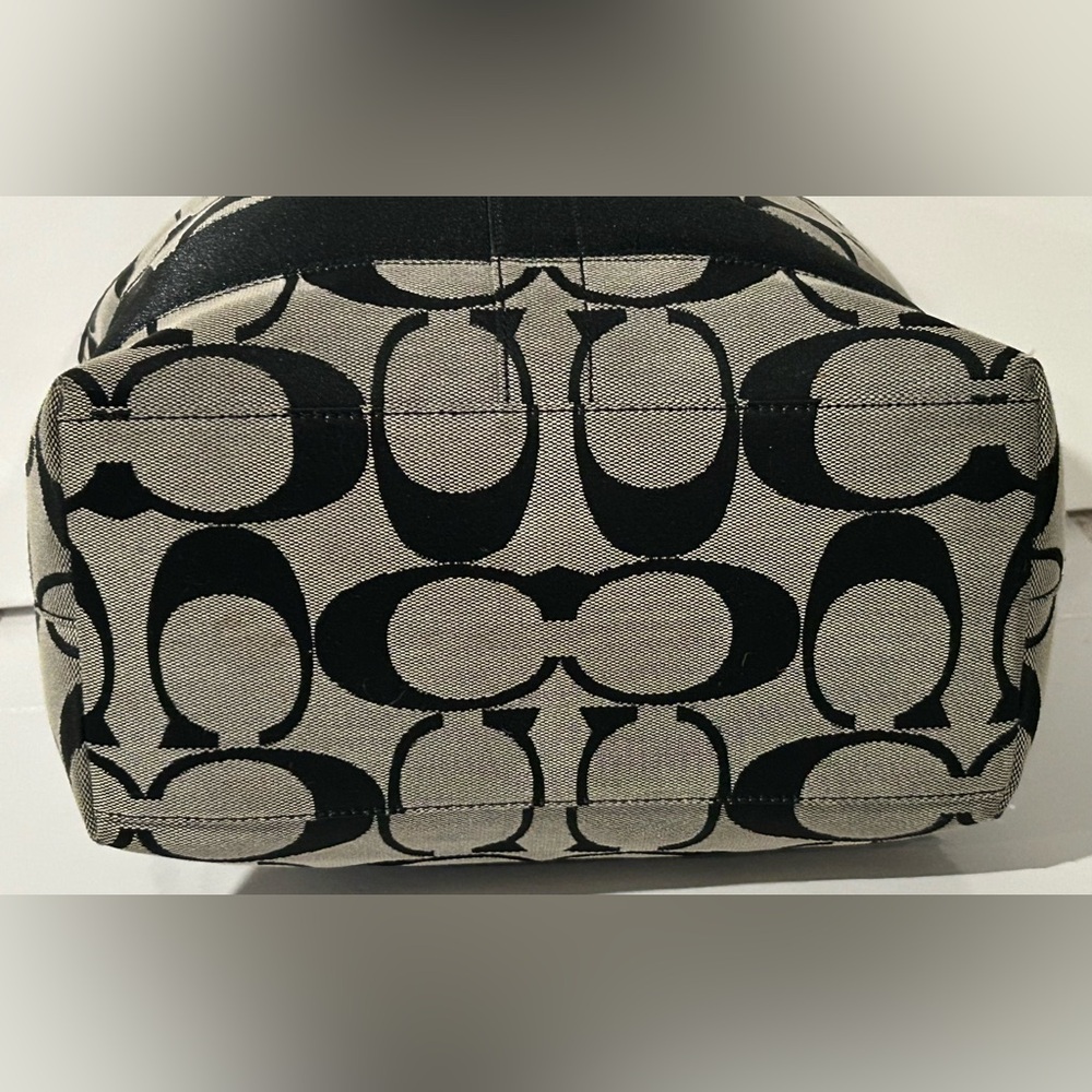 Coach Signature Black Gray Canvas Leather structured logo Shoulder Bag - Picture 14 of 16